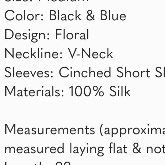 Madewell Womens Sz Medium Black Blue Floral 100% Silk Top Blouse Cinched Sleeve - Picture 8 of 8